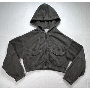 Urban Outfitters Oversized Cropped Hooded Full Zip Sweater Washed Green Sz S